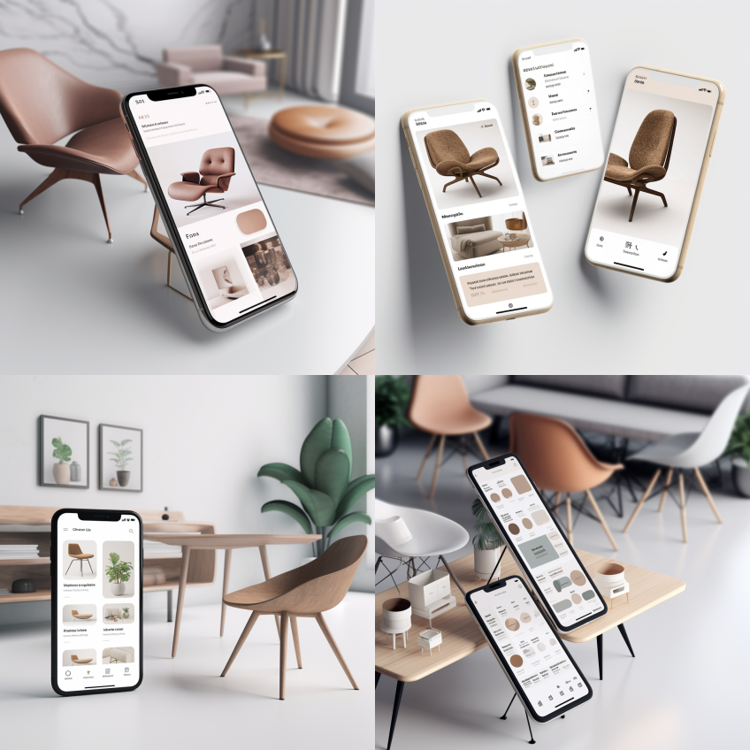 某家具设计品牌手机网页APP的UI UX – Midjourney Prompt-葫芦娃AI-一起学AI葫芦娃AI