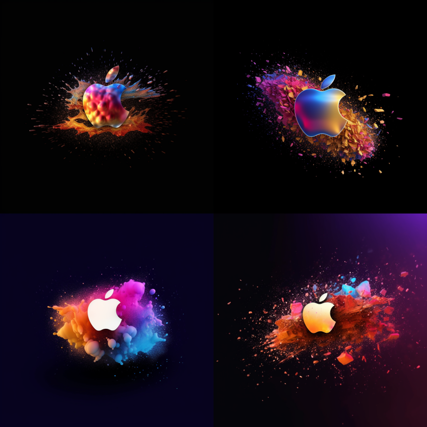 Apple Logo墙纸，颗粒淡入，8K – Midjourney Prompt-葫芦娃AI-一起学AI葫芦娃AI